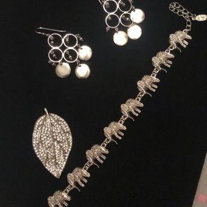 Silver tone earrings brooch and bracelet EUC